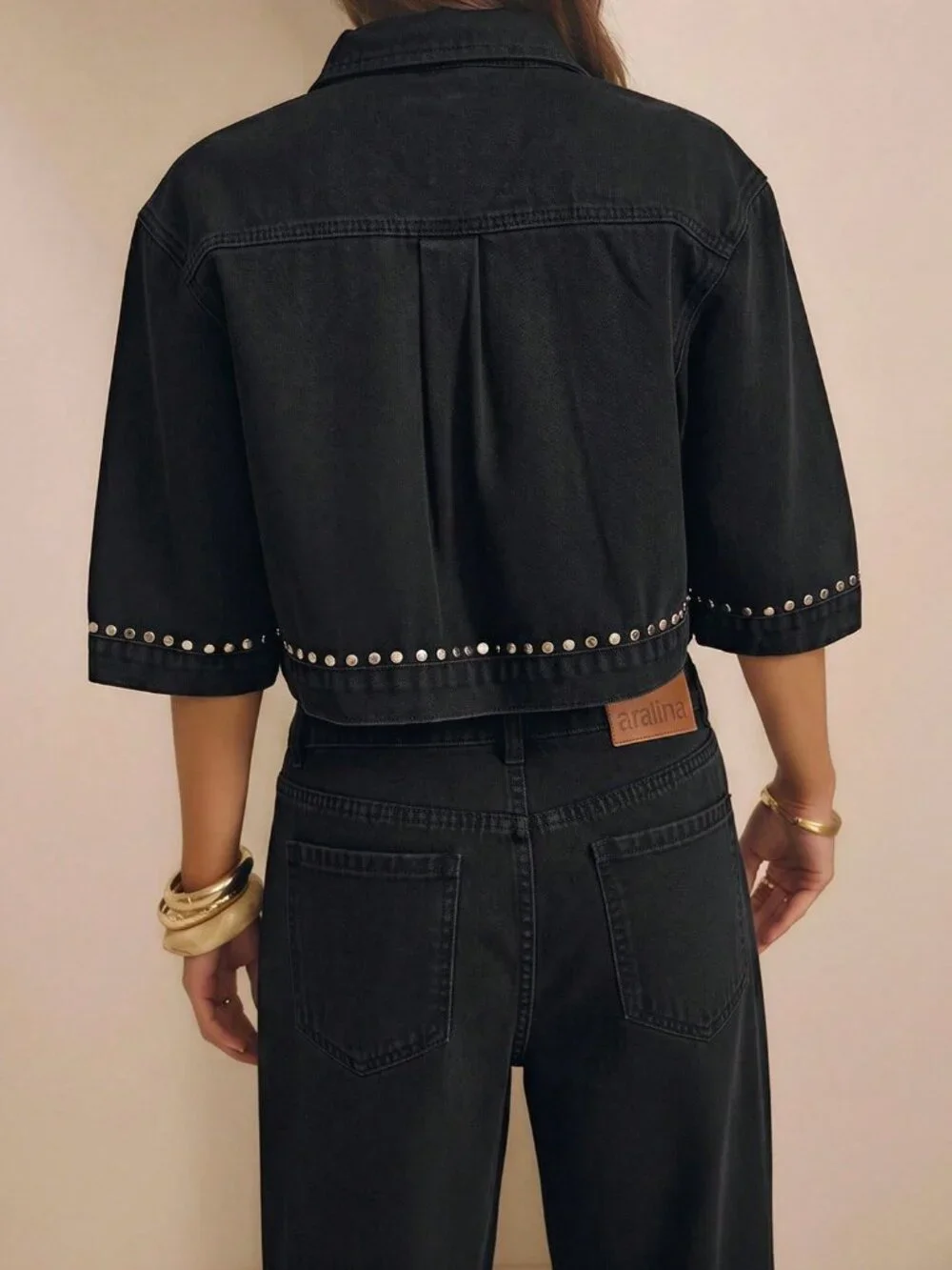 Black Casual Women's Studded Cropped Jacket